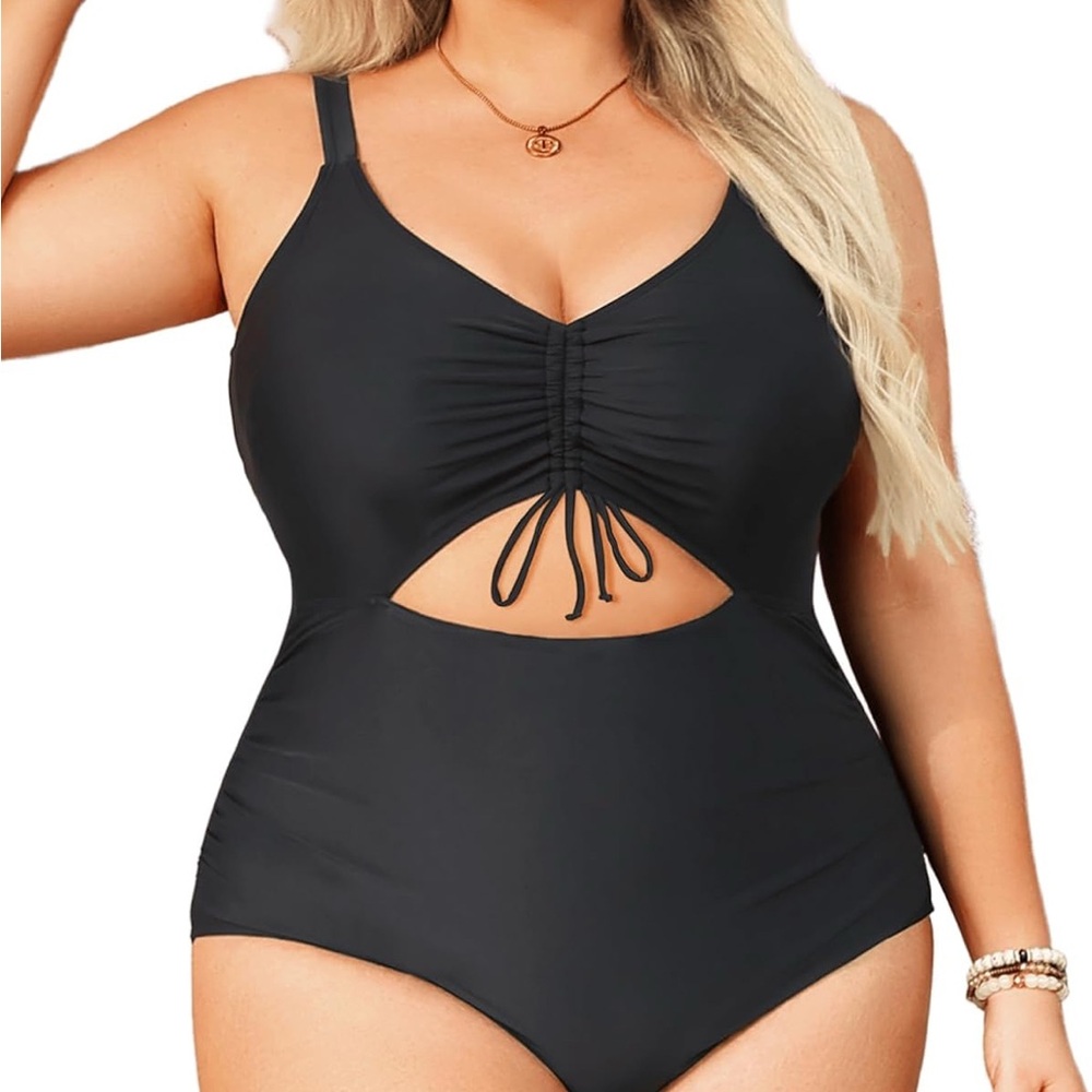 DACI NWT Plus Size Black Ruched Cutout One-Piece Swimsuit